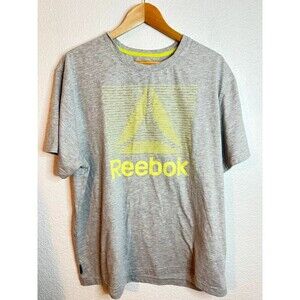 Reebok Gray Athletic T-Shirt 2XL Neon Yellow Logo Sports Tee